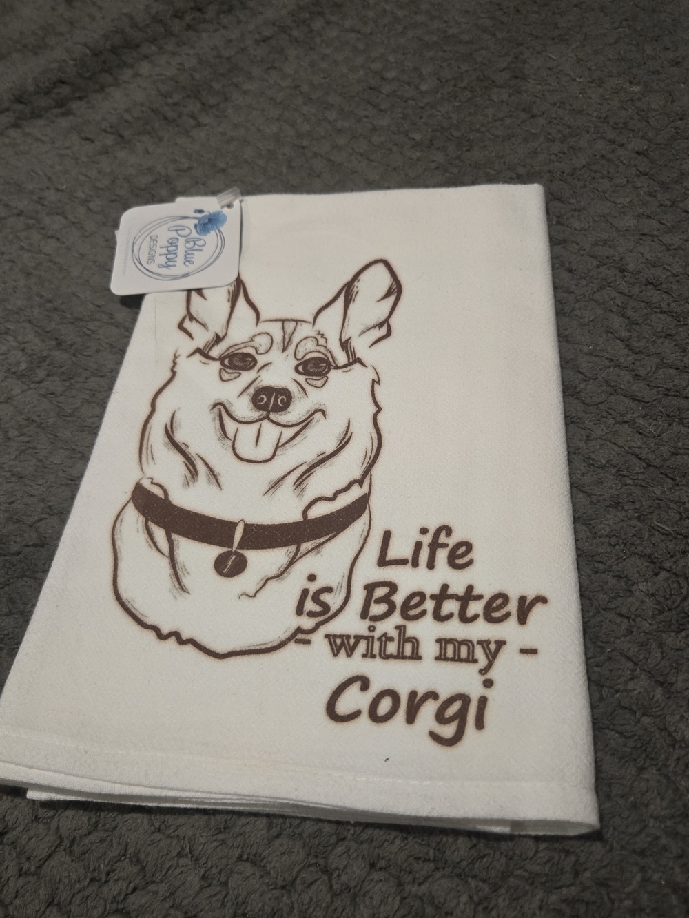 Blue Poppy Designs Corgi Flour Sack Tea Towel - Cream